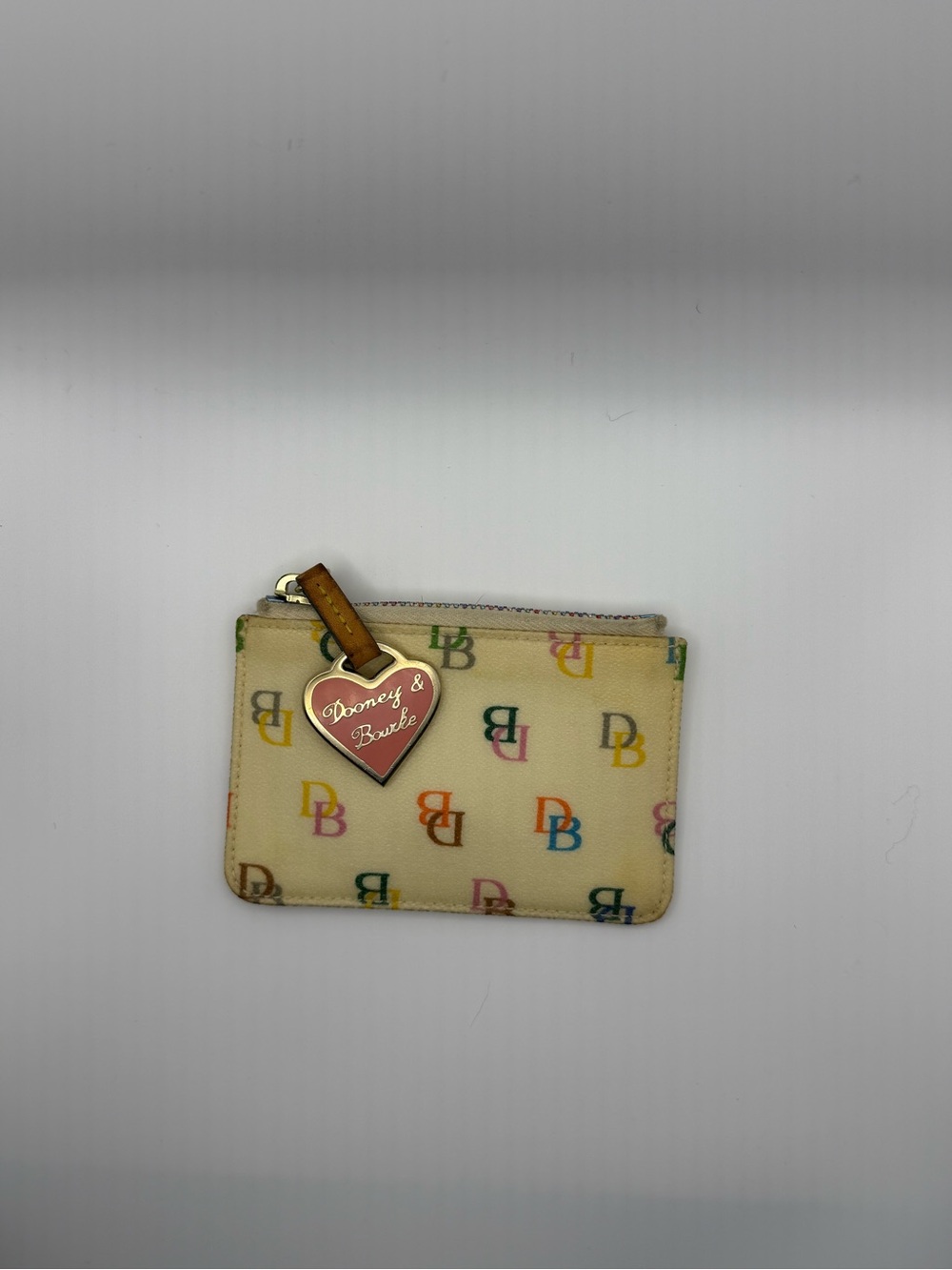 Dooney & Bourke Cream Multicolor DB Monogram Heart Keycard Wallet - Picture 2 of 7